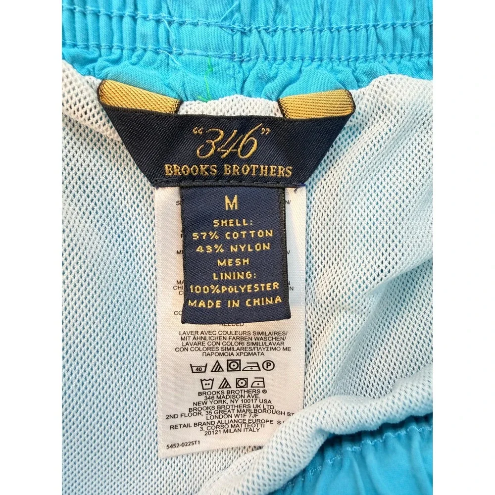 Brooks Brothers Mens Light Blue Swim Trunks Elastic Waist Drawstring 6in Inseam